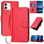 For iPhone 12 / 12 Pro YX0070 Carbon Fiber Buckle Leather Phone Case with Lanyard(Red)