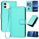 For iPhone 12 / 12 Pro YX0070 Carbon Fiber Buckle Leather Phone Case with Lanyard(Light Blue)