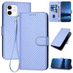 For iPhone 12 / 12 Pro YX0070 Carbon Fiber Buckle Leather Phone Case with Lanyard(Light Purple)