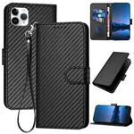 For iPhone 11 Pro Max YX0070 Carbon Fiber Buckle Leather Phone Case with Lanyard(Black)