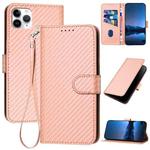 For iPhone 11 Pro Max YX0070 Carbon Fiber Buckle Leather Phone Case with Lanyard(Pink)