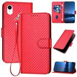 For iPhone XR YX0070 Carbon Fiber Buckle Leather Phone Case with Lanyard(Red)