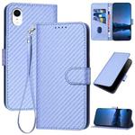 For iPhone XR YX0070 Carbon Fiber Buckle Leather Phone Case with Lanyard(Light Purple)