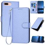 For iPhone 8 Plus / 7 Plus YX0070 Carbon Fiber Buckle Leather Phone Case with Lanyard(Light Purple)