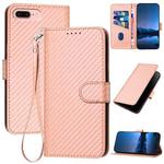 For iPhone 8 Plus / 7 Plus YX0070 Carbon Fiber Buckle Leather Phone Case with Lanyard(Pink)