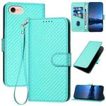 For iPhone SE 2022 / SE 2020 / 8 / 7 YX0070 Carbon Fiber Buckle Leather Phone Case with Lanyard(Light Blue)