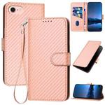 For iPhone SE 2022 / SE 2020 / 8 / 7 YX0070 Carbon Fiber Buckle Leather Phone Case with Lanyard(Pink)