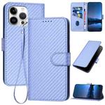 For iPhone 16 Pro Max YX0070 Carbon Fiber Buckle Leather Phone Case with Lanyard(Light Purple)