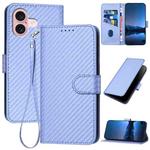 For iPhone 16 YX0070 Carbon Fiber Buckle Leather Phone Case with Lanyard(Light Purple)