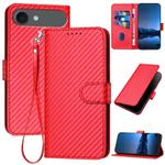 For iPhone 17 Air YX0070 Carbon Fiber Buckle Leather Phone Case with Lanyard(Red)