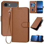 For iPhone 17 Air YX0070 Carbon Fiber Buckle Leather Phone Case with Lanyard(Coffee)
