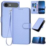 For iPhone 17 Air YX0070 Carbon Fiber Buckle Leather Phone Case with Lanyard(Light Purple)