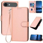 For iPhone 17 Air YX0070 Carbon Fiber Buckle Leather Phone Case with Lanyard(Pink)