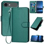 For iPhone 17 Air YX0070 Carbon Fiber Buckle Leather Phone Case with Lanyard(Dark Green)
