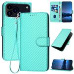 For iPhone 17 Pro Max YX0070 Carbon Fiber Buckle Leather Phone Case with Lanyard(Light Blue)