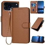 For iPhone 17 Pro Max YX0070 Carbon Fiber Buckle Leather Phone Case with Lanyard(Coffee)