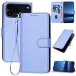 For iPhone 17 Pro Max YX0070 Carbon Fiber Buckle Leather Phone Case with Lanyard(Light Purple)