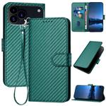 For iPhone 17 Pro Max YX0070 Carbon Fiber Buckle Leather Phone Case with Lanyard(Dark Green)
