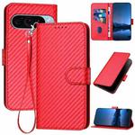 For Google Pixel 9 Pro YX0070 Carbon Fiber Buckle Leather Phone Case with Lanyard(Red)