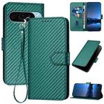 For Google Pixel 9 Pro YX0070 Carbon Fiber Buckle Leather Phone Case with Lanyard(Dark Green)