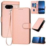 For Google Pixel 8a YX0070 Carbon Fiber Buckle Leather Phone Case with Lanyard(Pink)