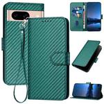 For Google Pixel 8a YX0070 Carbon Fiber Buckle Leather Phone Case with Lanyard(Dark Green)