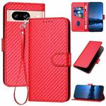 For Google Pixel 8 YX0070 Carbon Fiber Buckle Leather Phone Case with Lanyard(Red)