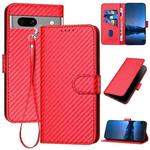 For Google Pixel 7a YX0070 Carbon Fiber Buckle Leather Phone Case with Lanyard(Red)