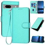 For Google Pixel 7a YX0070 Carbon Fiber Buckle Leather Phone Case with Lanyard(Light Blue)