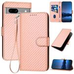 For Google Pixel 7a YX0070 Carbon Fiber Buckle Leather Phone Case with Lanyard(Pink)