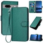 For Google Pixel 7a YX0070 Carbon Fiber Buckle Leather Phone Case with Lanyard(Dark Green)