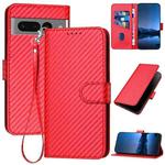 For Google Pixel 7 Pro YX0070 Carbon Fiber Buckle Leather Phone Case with Lanyard(Red)