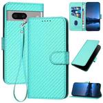 For Google Pixel 7 YX0070 Carbon Fiber Buckle Leather Phone Case with Lanyard(Light Blue)