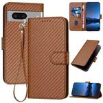 For Google Pixel 7 YX0070 Carbon Fiber Buckle Leather Phone Case with Lanyard(Coffee)