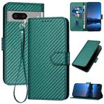 For Google Pixel 7 YX0070 Carbon Fiber Buckle Leather Phone Case with Lanyard(Dark Green)