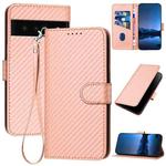 For Google Pixel 6 Pro YX0070 Carbon Fiber Buckle Leather Phone Case with Lanyard(Pink)