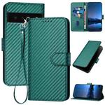 For Google Pixel 6 Pro YX0070 Carbon Fiber Buckle Leather Phone Case with Lanyard(Dark Green)