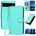 For Google Pixel 6 YX0070 Carbon Fiber Buckle Leather Phone Case with Lanyard(Light Blue)