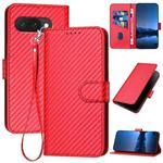 For Google Pixel 9a YX0070 Carbon Fiber Buckle Leather Phone Case with Lanyard(Red)