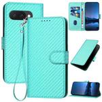 For Google Pixel 9a YX0070 Carbon Fiber Buckle Leather Phone Case with Lanyard(Light Blue)