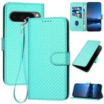 For Google Pixel 10 Pro XL YX0070 Carbon Fiber Buckle Leather Phone Case with Lanyard(Light Blue)