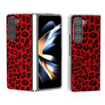 For Samsung Galaxy Z Fold5 Frosted Transparent Edge Leopard Print Phone Case(Red)