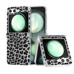 For Samsung Galaxy Z Flip5 Three Parts Frosted Transparent Frame Leopard Pattern Phone Case(Silver Leopard)