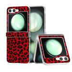For Samsung Galaxy Z Fold5 Three Parts Frosted Transparent Frame Leopard Pattern Phone Case(Red Leopard)