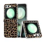 For Samsung Galaxy Z Flip6 Three Parts Frosted Transparent Frame Leopard Pattern Phone Case(Gold Leopard)