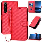 For Sony Xperia 1 III YX0070 Carbon Fiber Buckle Leather Phone Case with Lanyard(Red)