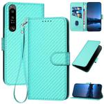 For Sony Xperia 1 IV YX0070 Carbon Fiber Buckle Leather Phone Case with Lanyard(Light Blue)