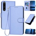For Sony Xperia 1 IV YX0070 Carbon Fiber Buckle Leather Phone Case with Lanyard(Light Purple)