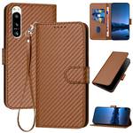 For Sony Xperia 5 IV YX0070 Carbon Fiber Buckle Leather Phone Case with Lanyard(Coffee)