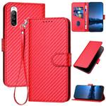 For Sony Xperia 10 III YX0070 Carbon Fiber Buckle Leather Phone Case with Lanyard(Red)